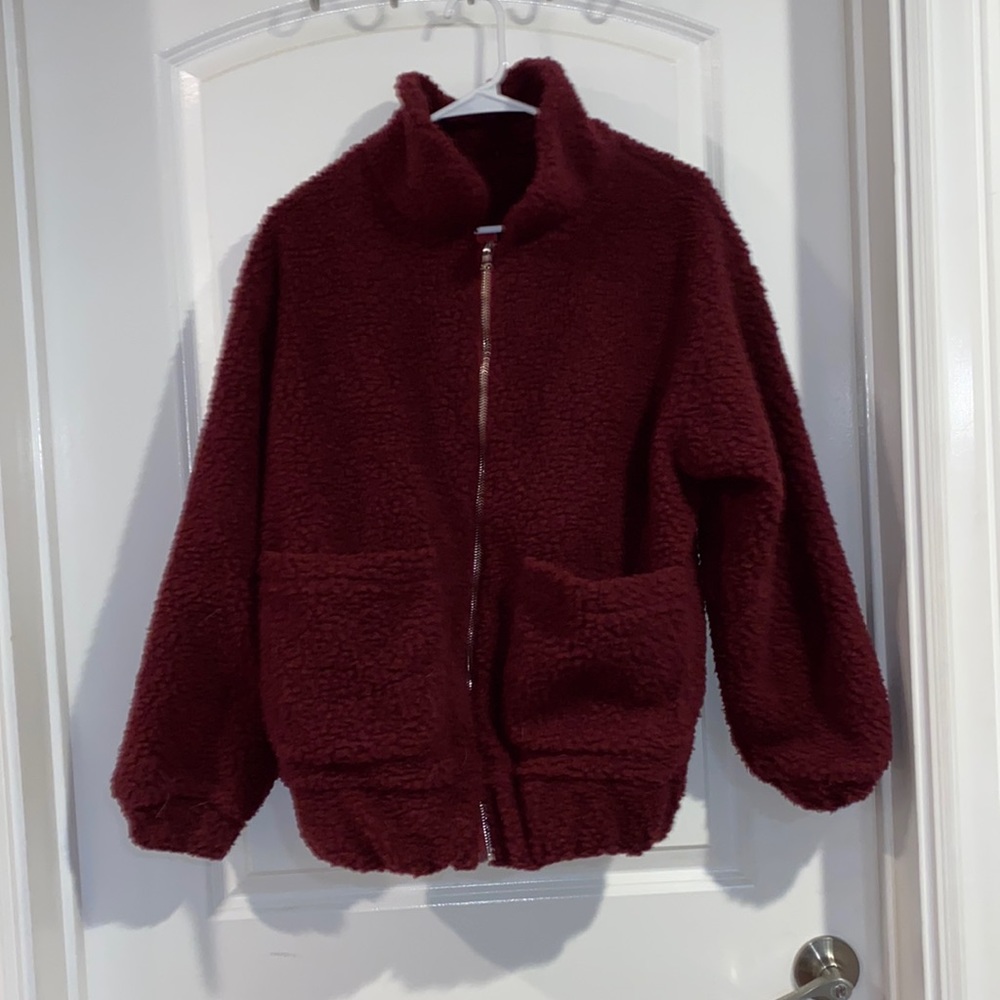 Zaful Maroon Thick Sherpa Jacket